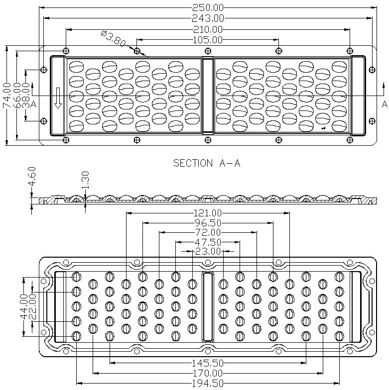 250x74-72H1 Street Light Lens-60×150°